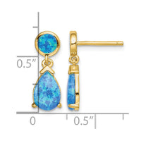 Sterling Silver Gold-tone Created Blue Opal Teardrop Post Dangle Earrings