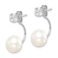 Sterling Silver RH-plated FWC Pearl & CZ Front/Back Post Dangle Earrings