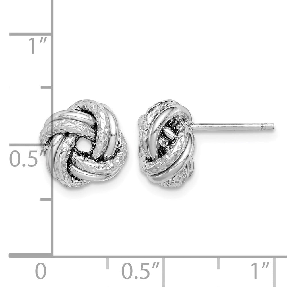 Sterling Silver RH-plated Polished/Textured Love Knot Post Earrings