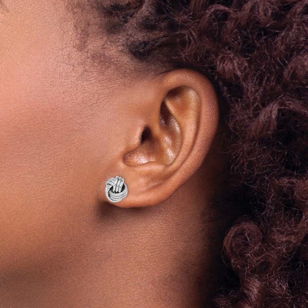 Sterling Silver Rhodium-plated Textured Love Knot Post Earrings