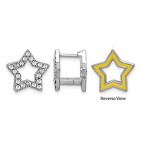 Sterling Silver RH-plate Yellow Enamel Star Crystal Hinged Earrings