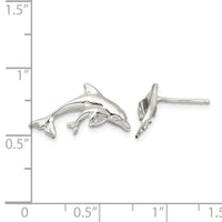 Sterling Silver Rhodium-plated Polished Dolphin and Baby Post Earrings