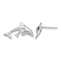 Sterling Silver Rhodium-plated Polished Dolphin and Baby Post Earrings