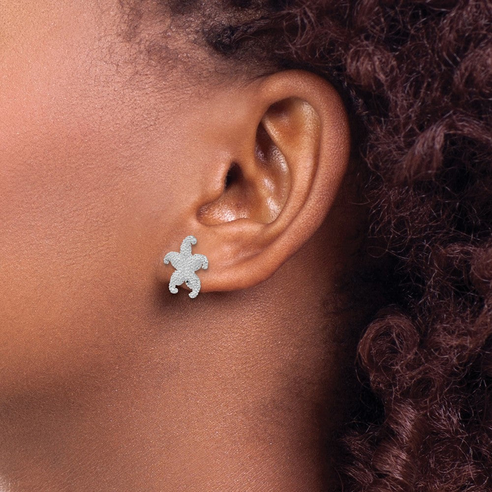 Sterling Silver Rhodium-plated Polished Starfish Post Earrings