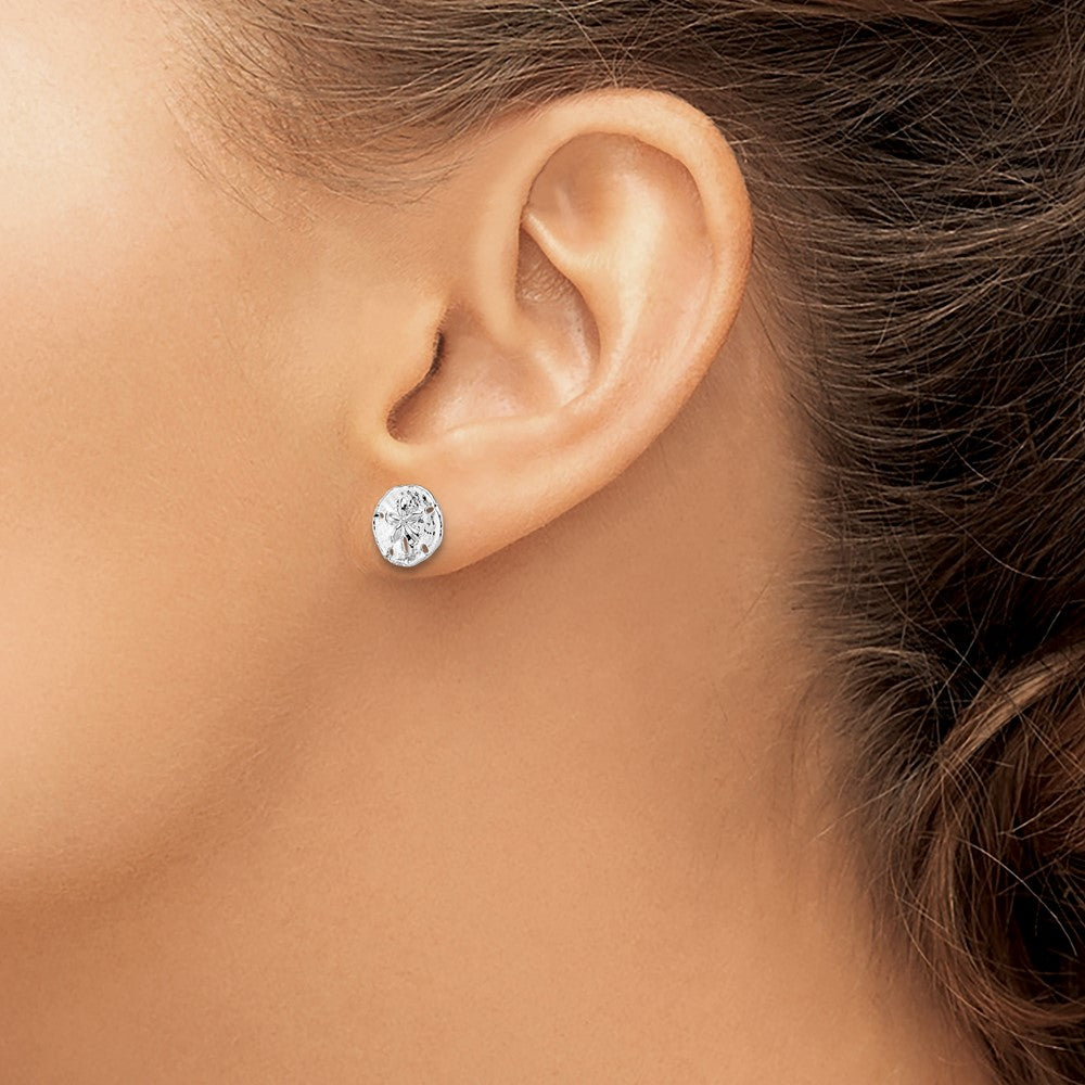 Sterling Silver Rhodium-plated Polished Mini Sand Dollar Post Earrings