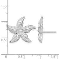 Sterling Silver Rhodium-plated Polished Starfish Post Earrings