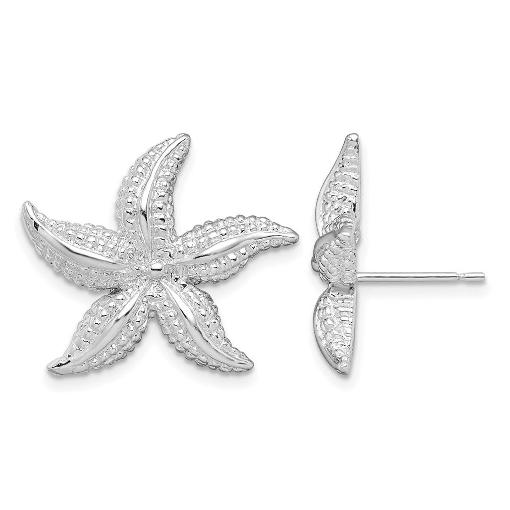 Sterling Silver Rhodium-plated Polished Starfish Post Earrings