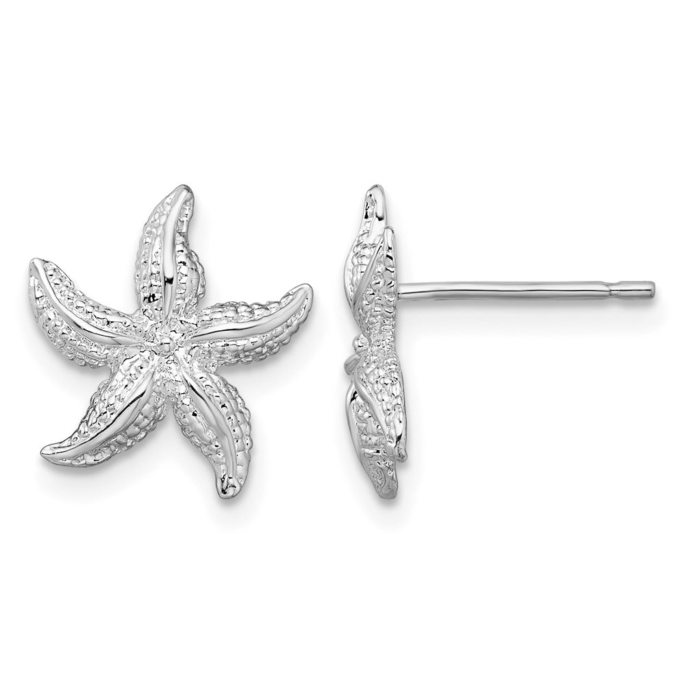Sterling Silver Rhodium-plated Polished Starfish Post Earrings