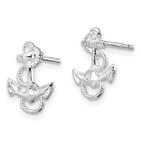 Sterling Silver Rhodium-plated Polished Anchor w/Rope Post Earrings