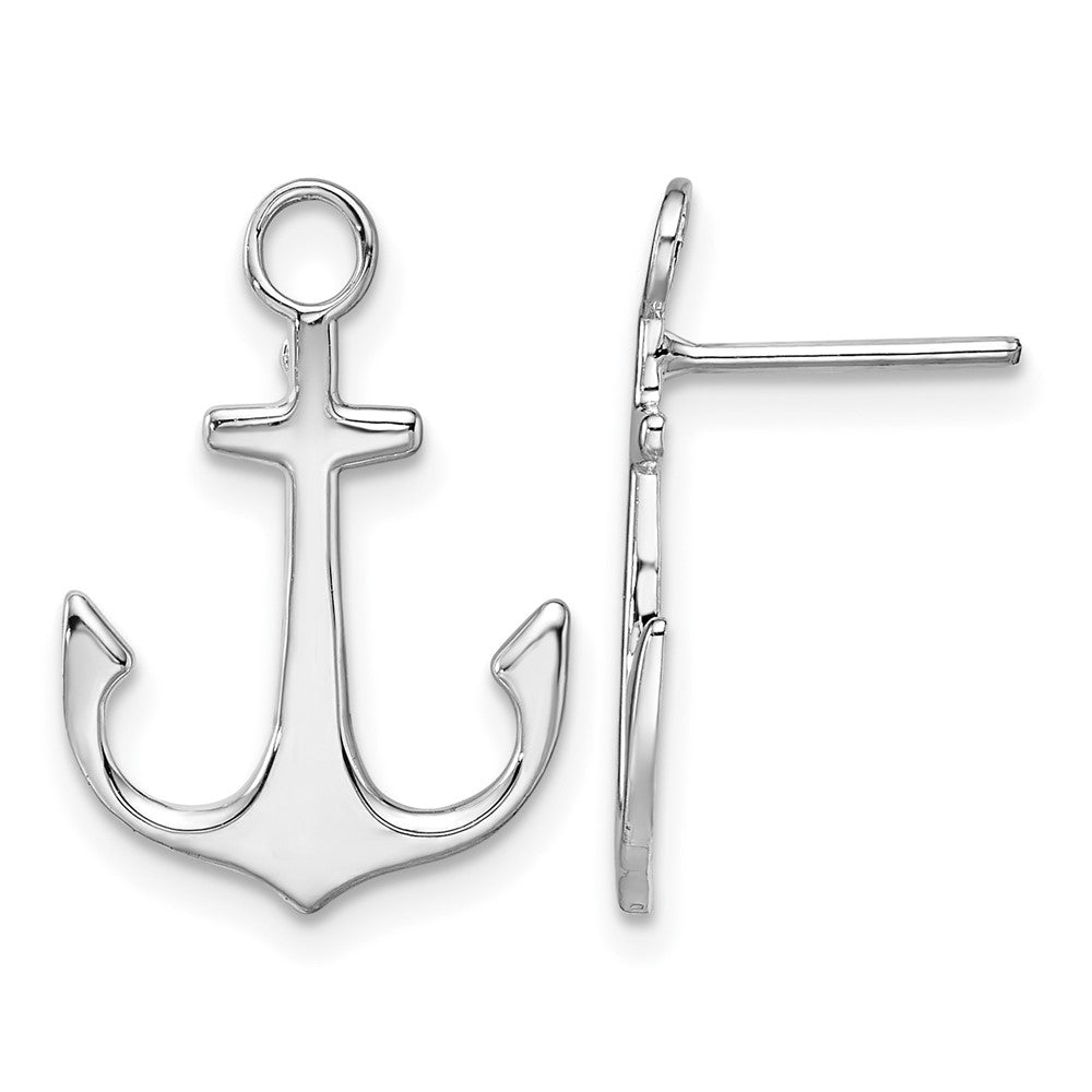 Sterling Silver Rhodium-plated Polished Anchor Post Earrings