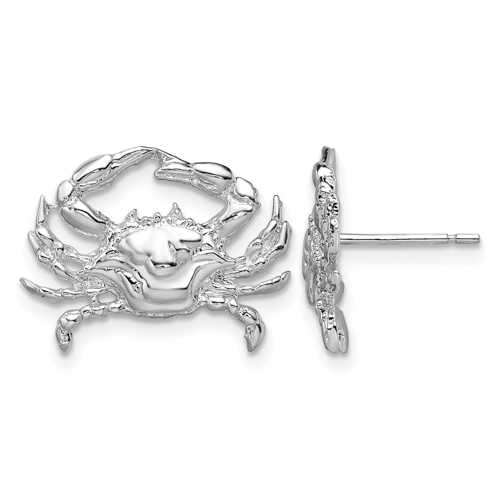 Sterling Silver Rhodium-plated Polished Blue Crab Post Earrings