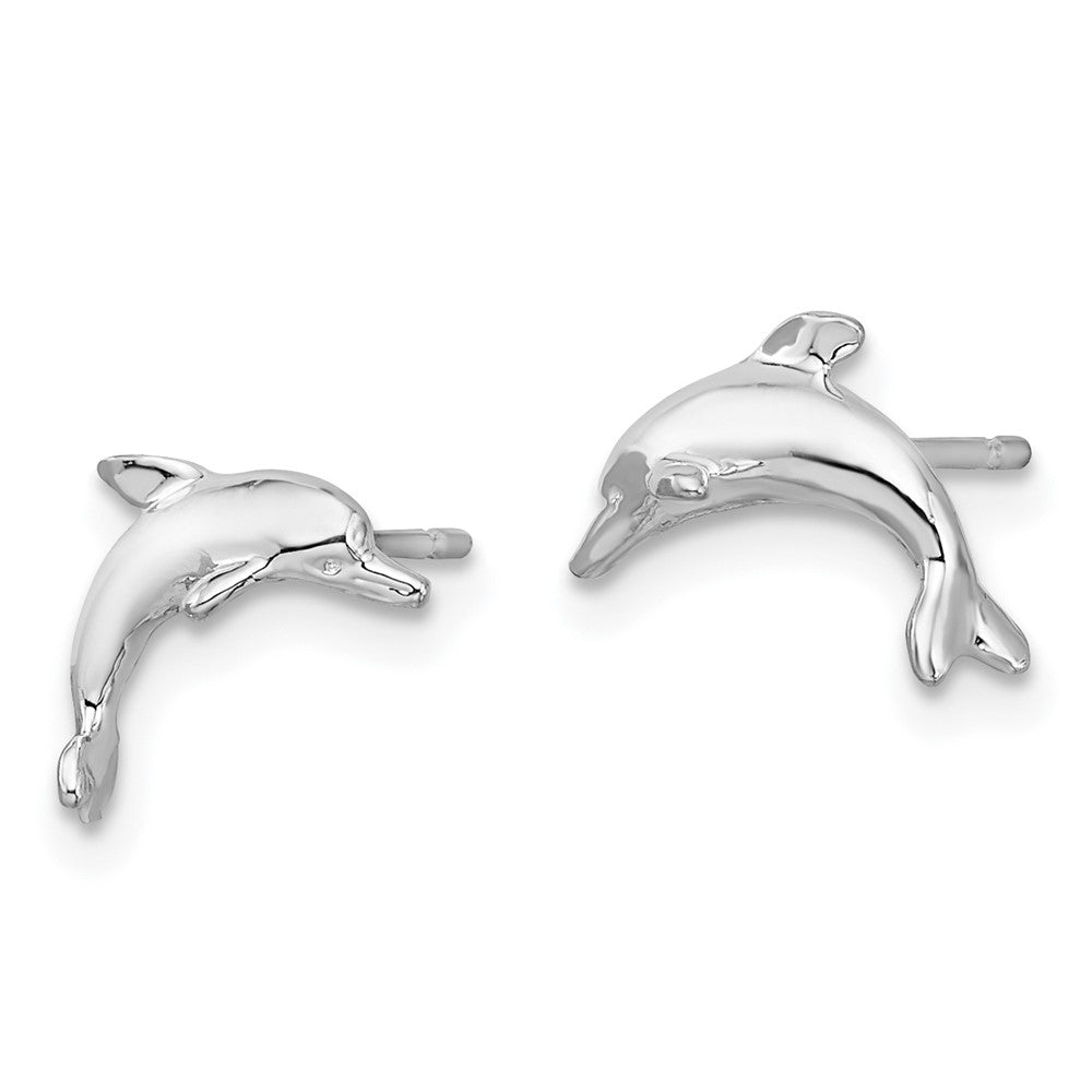 Sterling Silver Rhodium-plated Polished Dolphin Post Earrings
