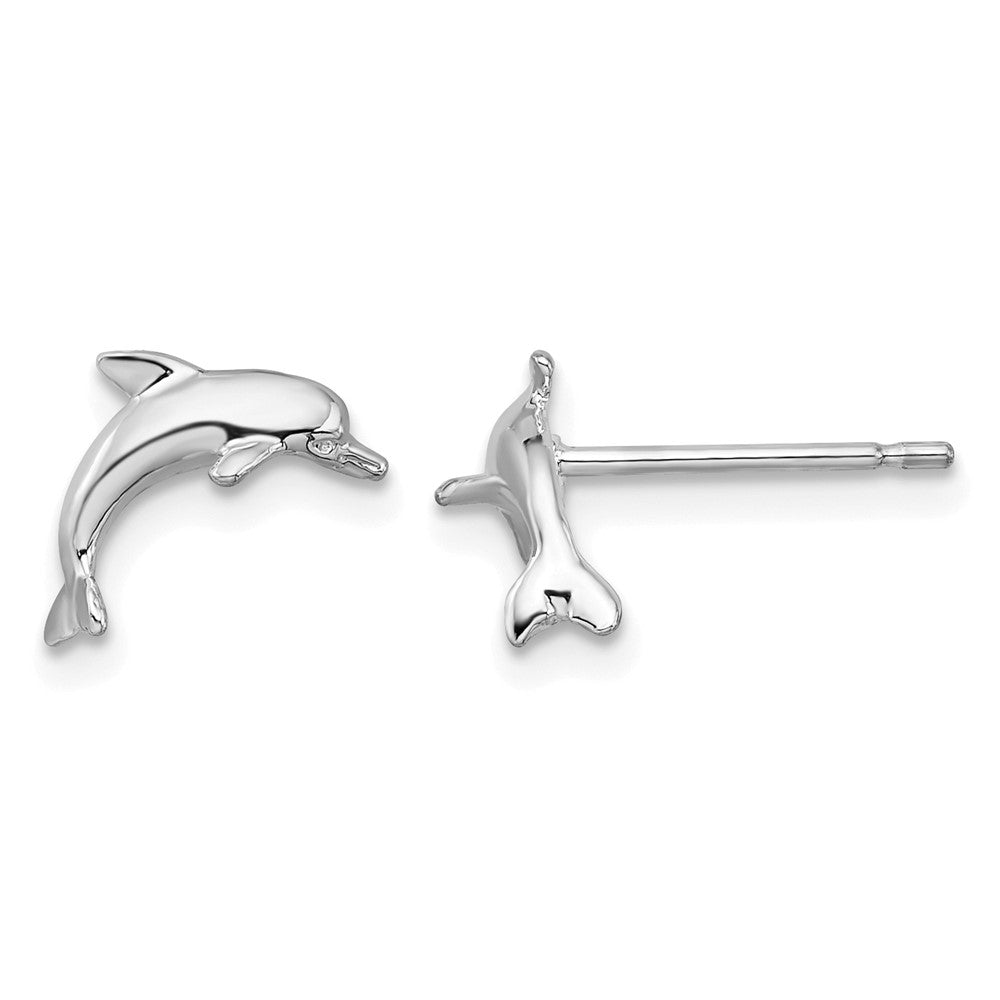 Sterling Silver Rhodium-plated Polished Dolphin Post Earrings