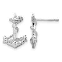 Sterling Silver Rhodium-plated Polished Anchor w/Rope Post Earrings