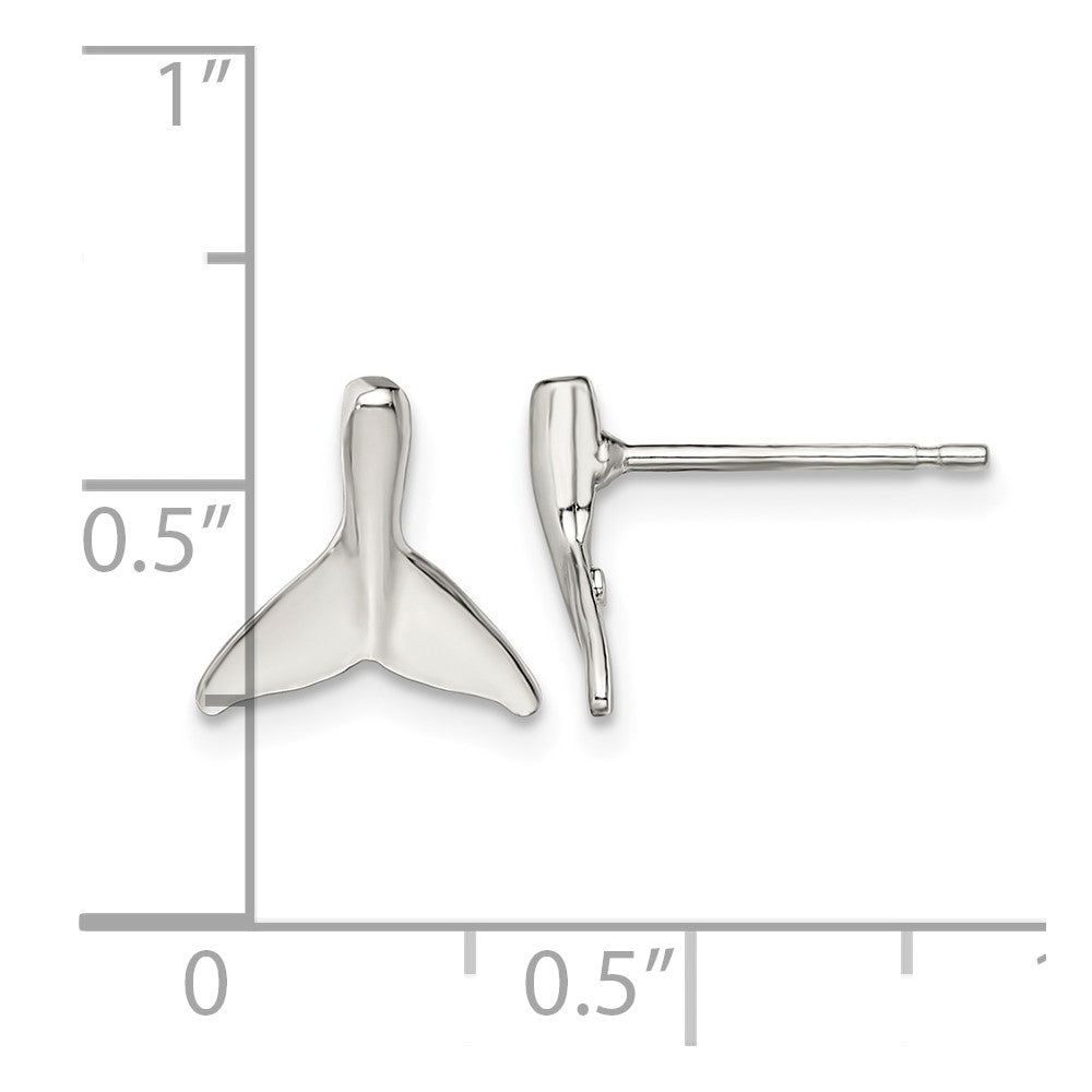 Sterling Silver Rhodium-plated Polished Mini Whale Tail Post Earrings