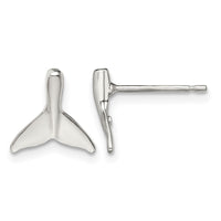 Sterling Silver Rhodium-plated Polished Mini Whale Tail Post Earrings