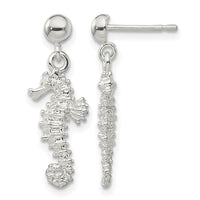 Sterling Silver Rhodium-plated Polished 3D Seahorse Dangle Post Earrings
