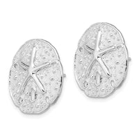 Sterling Silver Rhodium-plated Sand Dollar w/Starfish Post Earrings