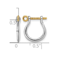 Sterling Silver Polished 3D Small Shackle w/14k Screw Earrings