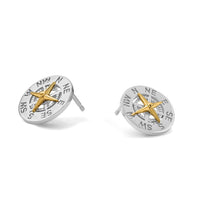 Sterling Silver Rhodium-plated Mini Compass w/14k Needle Post Earrings