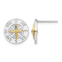 Sterling Silver Rhodium-plated Mini Compass w/14k Needle Post Earrings
