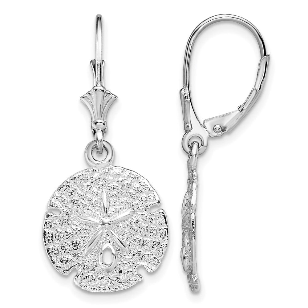 Sterling Silver Rhodium-plated Polished Sand Dollar Leverback Earrings