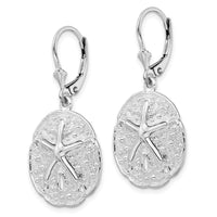 Sterling Silver Rhodium-plated Sand Dollar/Starfish Leverback Earrings