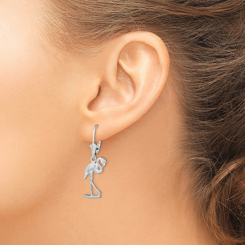 Sterling Silver Rhodium-plated Polished Flamingo Leverback Earrings