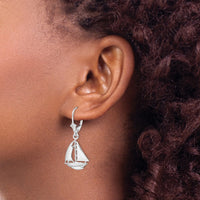 Sterling Silver Rhodium-plated Polished Sailboat Leverback Earrings