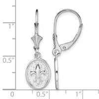 Sterling Silver RH-plated Textured Fleur de Lis Leverback Dangle Earrings