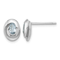 Sterling Silver Rh-plated Sky Blue Topaz Oval Post Earrings