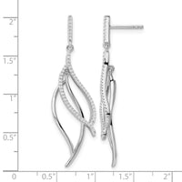 Sterling Silver Rhodium-plated CZ Dangle Leaf Earrings