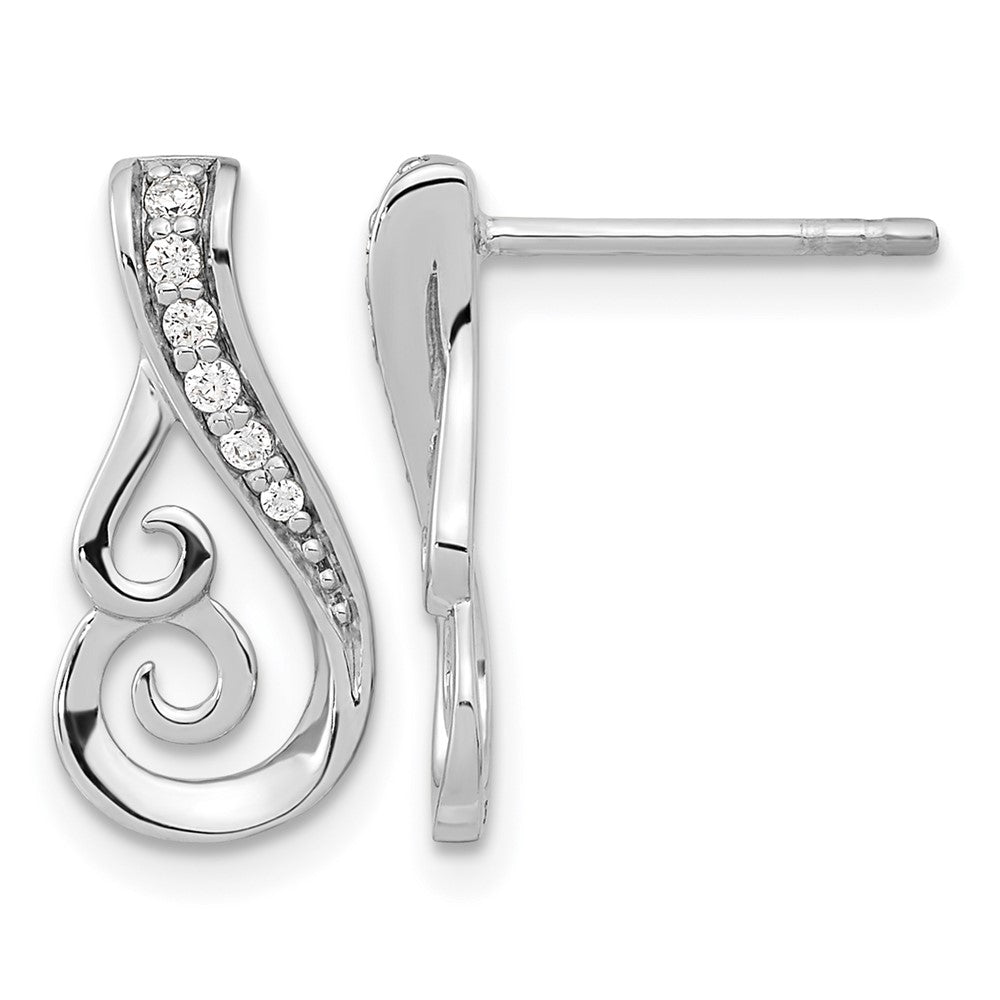 Sterling Silver Rh-plated Polished CZ Post Earrings