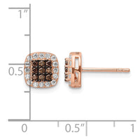 Sterling Silver Rose-tone Blk Rhodium-plate Fancy CZ Square Post Earrings