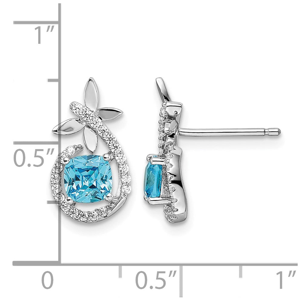 Sterling Silver Rhodium plated Blue & White CZ  Butterfly Post Earrings