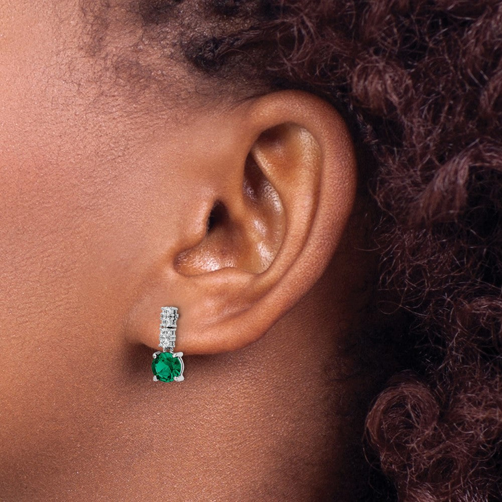 Sterling Silver Polished Rhodium-plated Green/Clear CZ Post Dangle Earrings