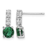 Sterling Silver Polished Rhodium-plated Green/Clear CZ Post Dangle Earrings