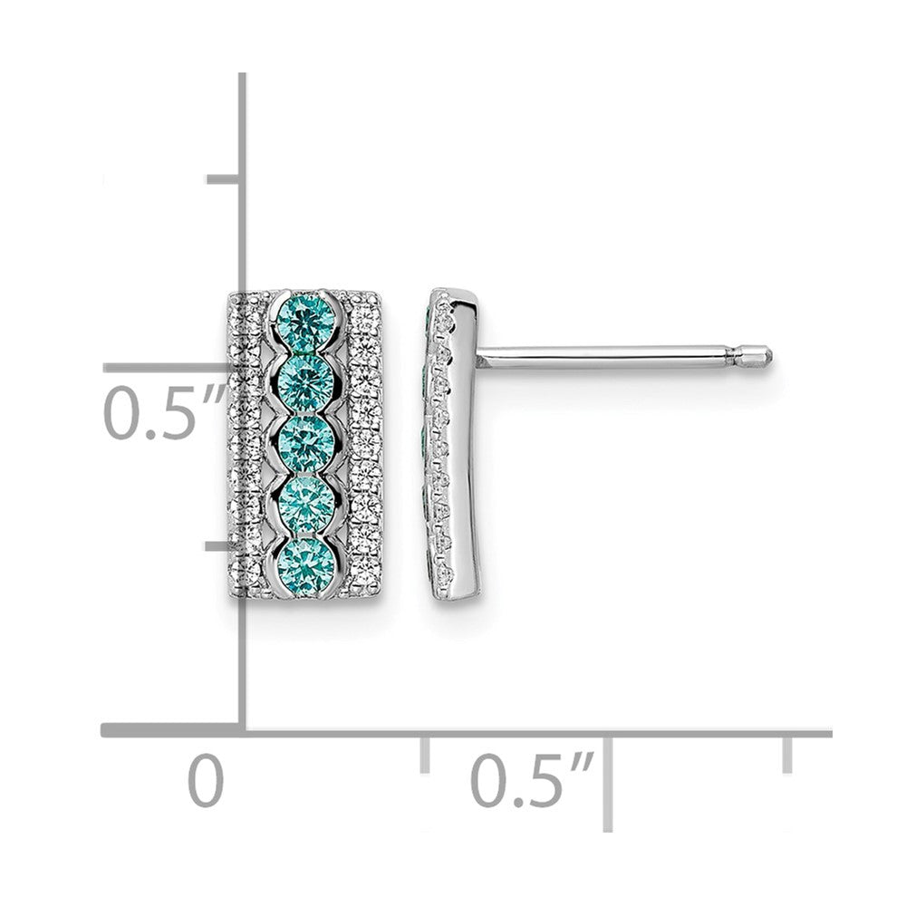 Sterling Silver Rhodium plated Aqua & White CZ Post Earrings