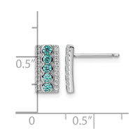 Sterling Silver Rhodium plated Aqua & White CZ Post Earrings