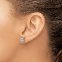 Sterling Silver Rhodium-plated Black & White CZ Owl Post Earrings
