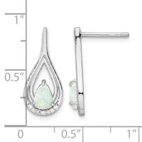 Sterling Silver RH-plated Pear Shape White Created Opal CZ Post Earrings