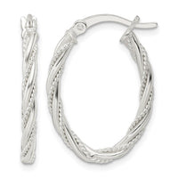 Sterling Silver Polished Twisted Rope Oval Hoop Earrings