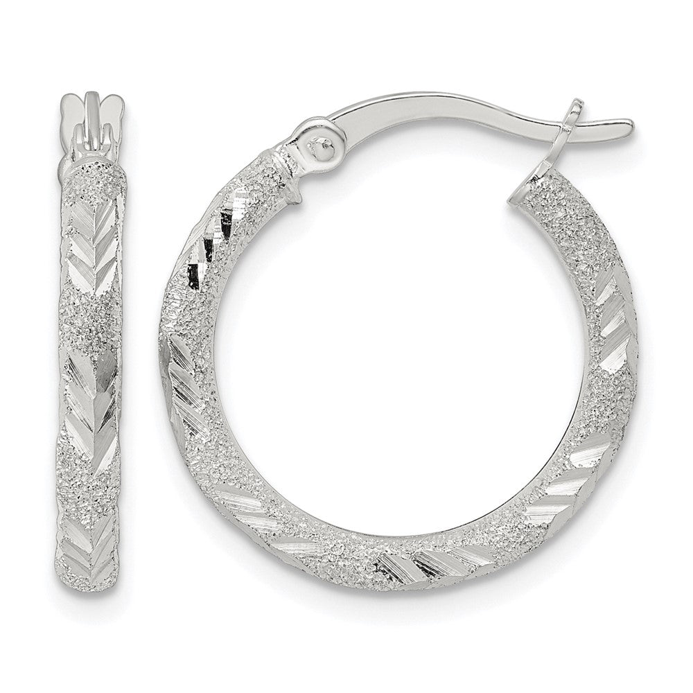 Sterling Silver Polished and Laser Diamond-cut Hoop Earrings