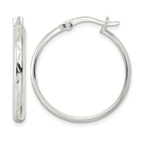 Sterling Silver Polished and Diamond-cut Circle Hoop Earrings