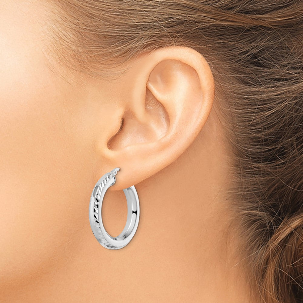 Sterling Silver Rhodium-plated 5x30mm D/C Octagon Tube Hoop Earrings
