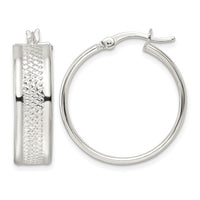 Sterling Silver Polished Textured 7.5x25mm Hoop Earrings