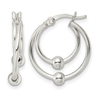 Sterling Silver Polished Double Circle Beaded Hoop Earrings