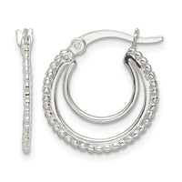 Sterling Silver Beaded Double Circle Hoop Earrings