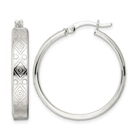 Sterling Silver Polished Geometric Design 5.25mm Round Hoop Earrings