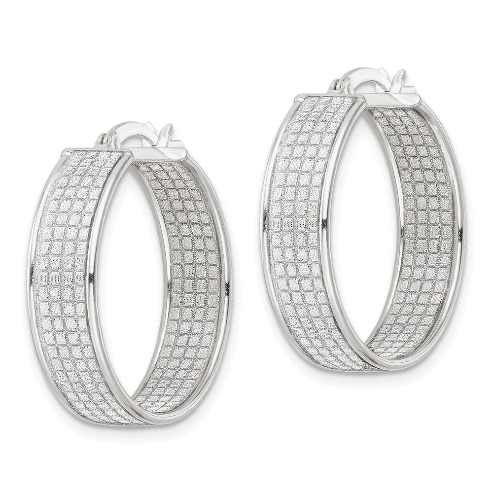 Sterling Silver Polished Fabric Glitter 6.85mm Round Hoop Earrings